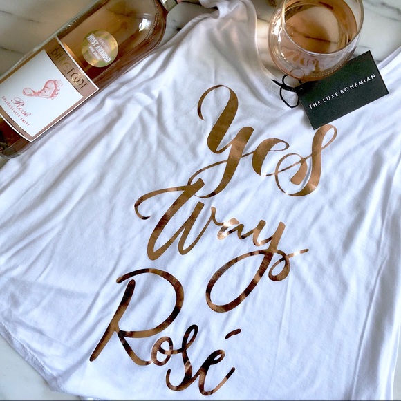 The Luxe Bohemian Tops - Yes Way Rosé White & Rose Gold Graphic Tank Top